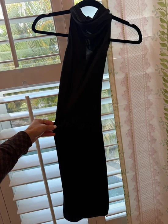 Amanda Uprichard Black Satin Mini Dress with Side Sash - Picture 6 of 6